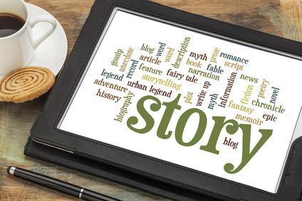 story and storytelling word cloud on tablet